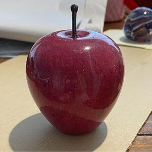 Marble Red Apple W/Rubber Stem. White spots below stem 1 side. Beautiful shine